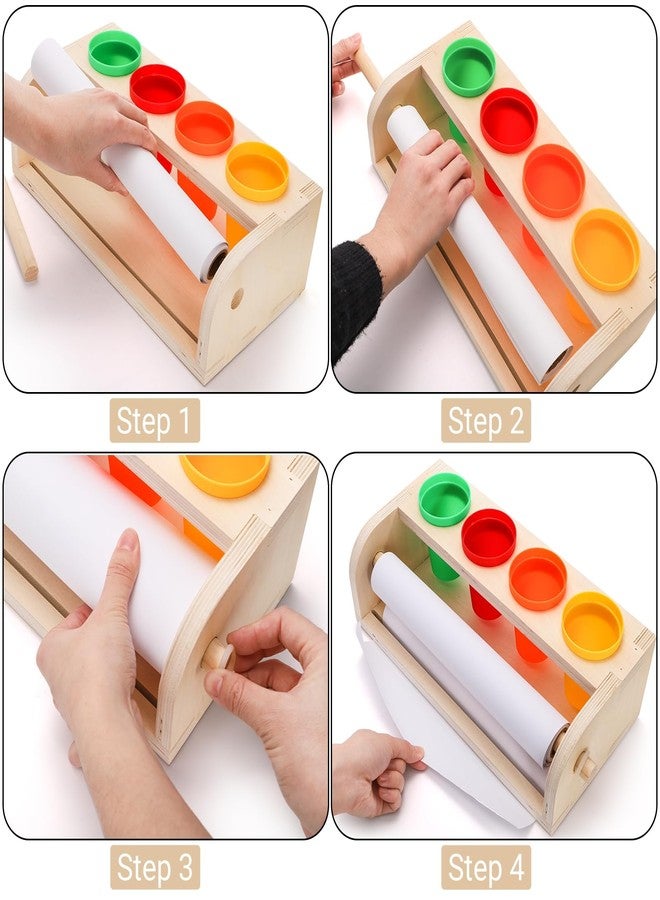 Nagpew Wood Tabletop Paper Roll Dispenser, Drawing Paper Roll Holder with Pencil Cups, 11.4'' x 32.8ft White Bond Paper, Desktop Easel for Drawing, Writing, Doodle, Craft - Image 3